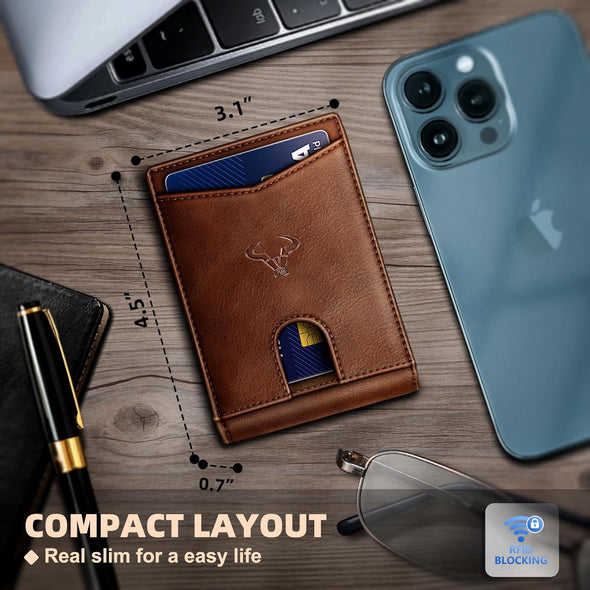 BULLIANT Men Wallet, Slim Leather Wallet Front Pocket Card Holder Gift for Men 11 Slots RFID Blocking