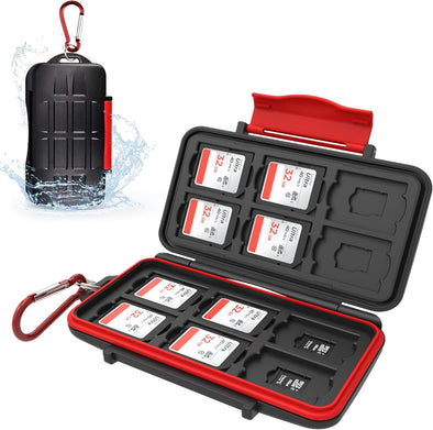 Kiorafoto Professional Water-Resistant Anti-Shock Holder Storage SD SDHC SDXC TF Memory Card Case Protector Cover with Carabiner for 12SD Cards & 12 Micro SD Cards