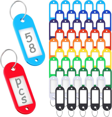 Ttstar 58 Pack Plastic Key Tags, Flexible Key Labels with Split Ring Label Window, Key Chain ID Tags, Key Identifiers for Name, Luggage,Pets,Bags,10 Colors