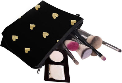 Cute Travel Makeup Bag Cosmetic Bag Small Pouch Gift for Women (Golden Heart)