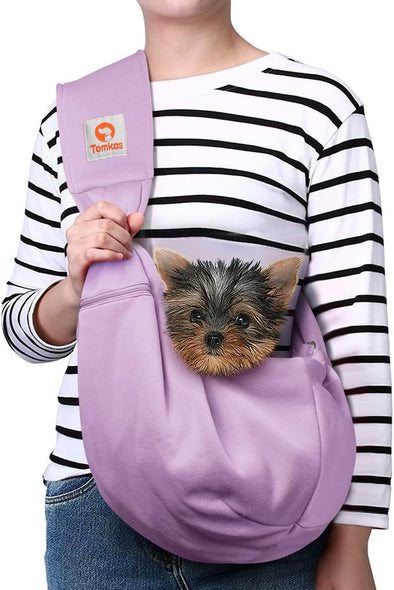 Tomkas Small Dog Sling Carrier - Zipper Pocket & Adjustable Strap & Zip Pocket - for 3-10 Lbs Pets(Light Purple)