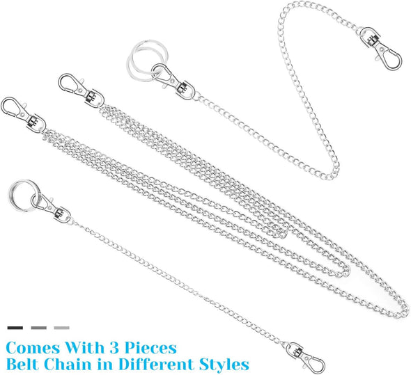 Anezus 3Pcs Belt Chain, Pocket Chain, Chains for Wallet, Pants, Jeans, Goth Accessories for Eboy, Egirl, Men and Women