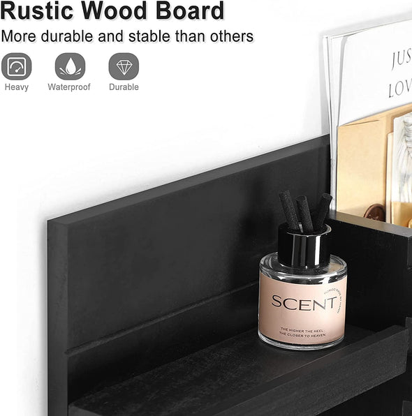 Mail Organizer for Wall Mount – Key Holder with Shelf Includes Letter Holder and Hooks for Coats, Dog Leashes – Rustic Wood with Flush Mounting Hardware (16.5” X 8.7” X 3.5”)