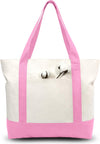 Topdesign 1-Pack Canvas Tote Bag with an External Pocket, Reusable Grocery Shopping Bag, Top Zipper Closure, Daily Essentials (Pink/Natural)