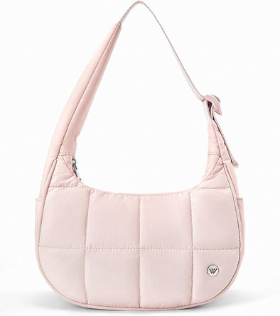 WESTBRONCO Small Puffer Crescent Shoulder Bag for Women, Nylon Quilted Shoulder Purses, Puffy Handbags with Adjustable Strap
