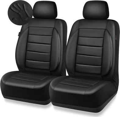 CAR PASS Faux Leather Car Seat Covers Front Seats Only, 3D Foam Support Car Seat Covers, Universal Fit for Trucks Vans Suvs Sedans Automotive Comfortable, Airbag Compatible 2 Pieces Front Solid Black