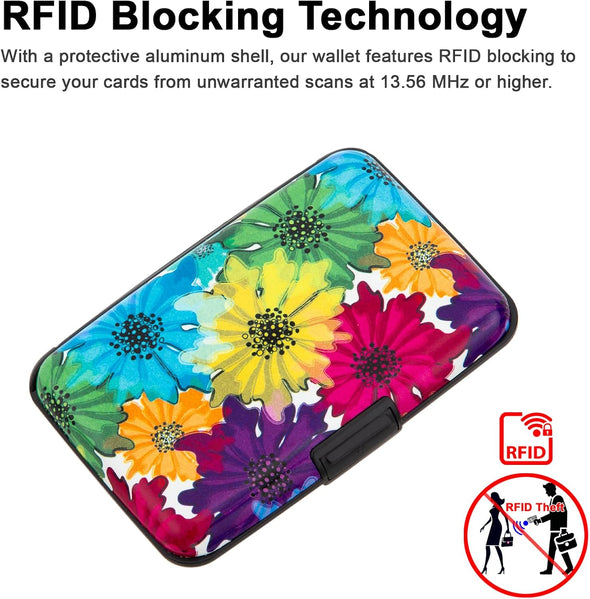 Credit Card Holder, Metal Card Wallet RFID Blocking Mini Slim Aluminum Business Hard Card Case for Women Men (Motley Floral)