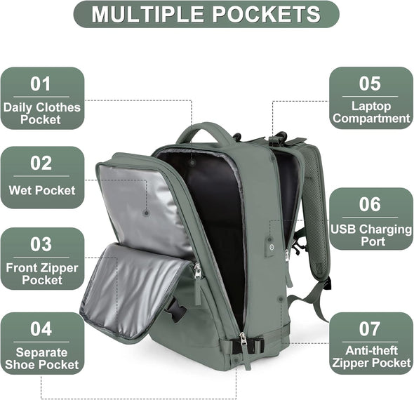 Coofay Travel Backpack for Women Men Airline Approved Carry on Backpack Flight Approved Waterproof Sports Luggage Backpack Casual Daypack Small Hiking Backpack