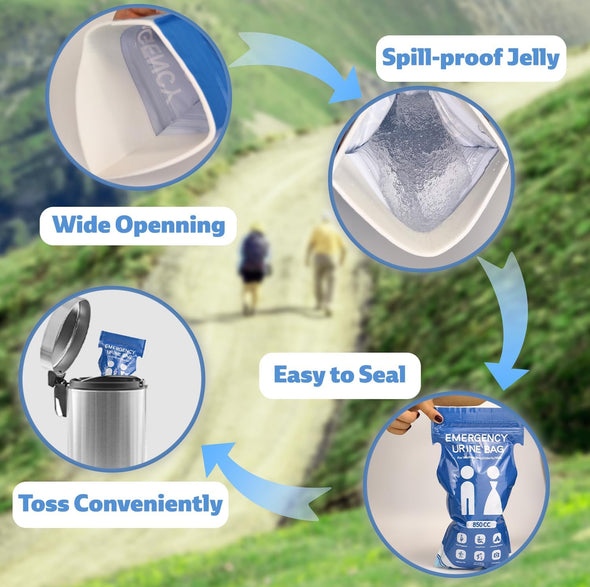 850Cc Disposable Urine Bag, 12 PCS Emergency Portable Urinal Bags for Men/Women, Unisex Pee and Vomit Bags for Travel, Camping, Long Trips, Pregnant Women, Kids