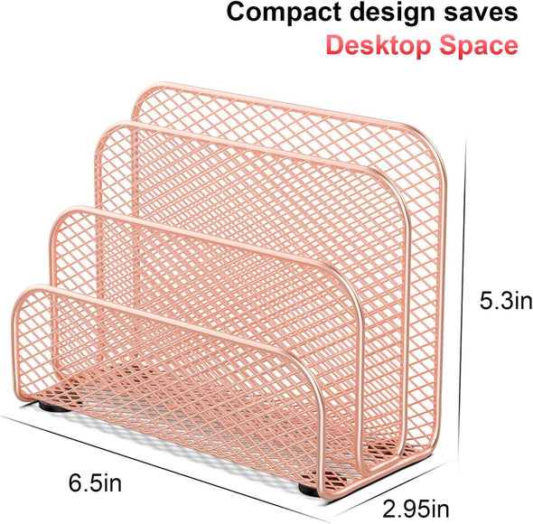 Gianotter Mail Organizer Countertop, Metal File Holder with 3-Slot, Rose Gold Desk Accessories & Workspace Organizers (Rose Gold)
