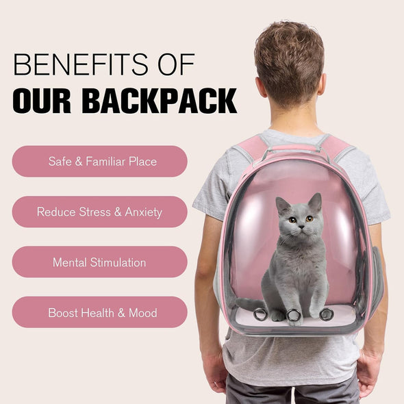 Cat Carrier Backpack, Pet Carrier Backpack Front Pack for Small Medium Cat Puppy Dog Carrier Backpack Bag Space Capsule, Airline-Approved Pet Carrier for Travel Hiking Walking Camping (Pink)