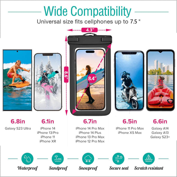 3 Pack Waterproof Phone Pouch IPX8 Universal Waterproof Case Dry Bag Phone Protector for Iphone 15 14 13 12 11 Pro Max plus XS XR X 8 Galaxy S23 S22 S21 S20 Pixel up to 7.5"(Multicolor 3)