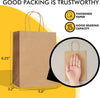 100 Pack 5.8X3.2X8.25 Inch Brown Kraft Paper Gift Bags with Handles - Bulk Small Plain Natural Bags for Birthday Party Favors, Grocery, Retail Shopping, Wedding, Craft, Goody, Takeouts, and Business