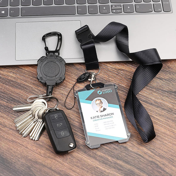 AIDSOTOU Badge Holder Retractable Clip Heavy Duty Badge Reel Retractable Keychain ID Badge Holder with Breakaway Lanyard ID Card Holder Cool Tactical Keychains