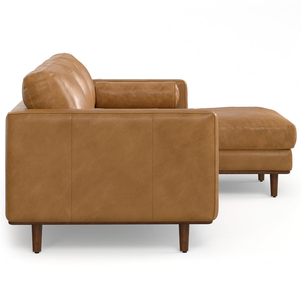 SIMPLIHOME Morrison Mid Century Genuine Leather Sectional Sofa, Sienna Full Grain Leather