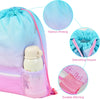 Nidoul Mesh Drawstring Bag with Zipper Pocket, Beach Bag for Swimming Gear Backpack Gym Storage Bag for Adult Kids (Pink Blue)