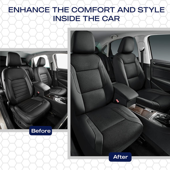Skechers Memory Foam Leather Car Seat Covers, Cool Mesh Thick Seat Covers, Airbag Compatible, Full Protection -  Black