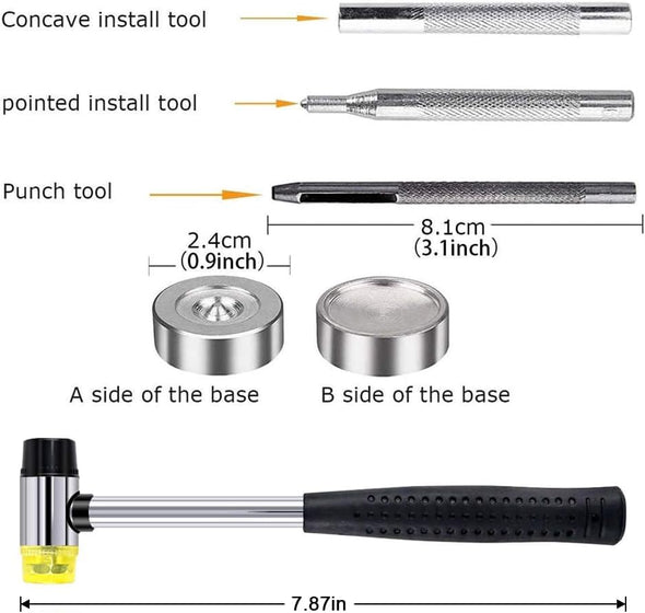Qfun 120 Set Snap Fasteners Kit for Leather 12Mm Metal Button Snaps Press Studs with 4 Setter Tools, 1 Hammer, 4 Color Leather Snaps for Clothes, Jackets, Jeans Wears, Bracelets, Bags