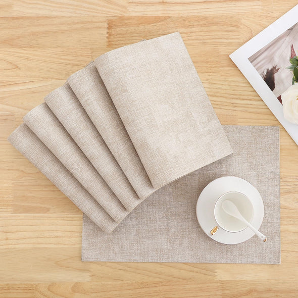 Homaxy Faux Leather Heat Resistant Placemats Set of 6, Waterproof Anti-Slip Wipeable, Beige