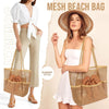 KPX Beach Bag with Mini Pocket, Beach Tote Bags for Women Large Foldable Mesh Swimming Pool Travel Bags - Sandproof