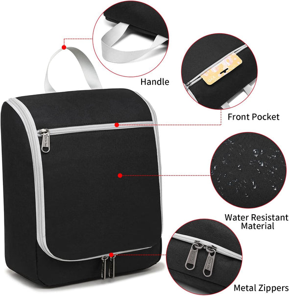 Della Gao Black Water Repellent Polyester Hanging Toiletry Bag for Travel