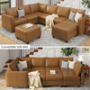 EASE MOOSE Modular Faux Leather Sectional Sofa with Storage, U Shaped - Brown