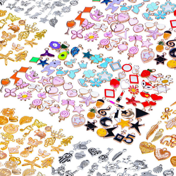 Mckanti 150PCS Gold Plated Enamel Silver Charms Jewelry DIY Kit