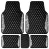 CAR PASS Leather Car Mats, Shining Diamond Anti Slip Floor Mats for Women, 5pcs Black Silver