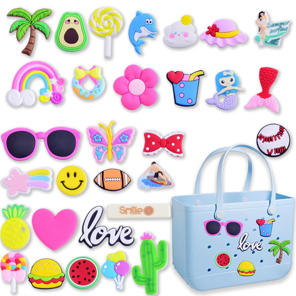 KJML 30PC DIY Decoration Set for Bogg Bag Rubber Tote Beach Bags