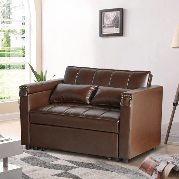 ORRD 3-in-1Faux Leather Sofa Bed with Adjustable Backrest and Hidden Side Table for Living Room 48''