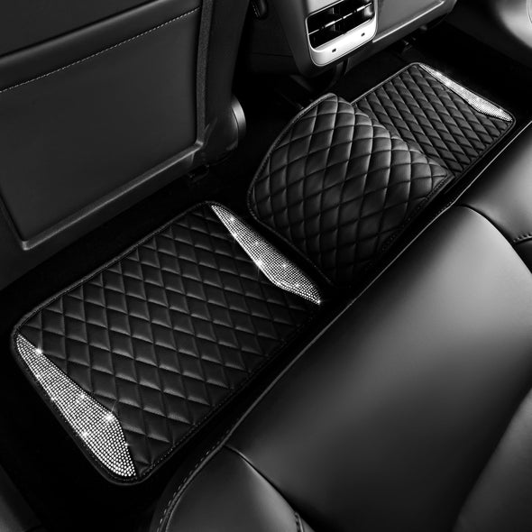 CAR PASS Leather Car Mats, Shining Diamond Anti Slip Floor Mats for Women, 5pcs Black Silver