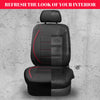 CAR PASS Piping Leather Car Seat Cover, Airbag Compatible,Inside Zipper Design - Full Set, Universal, Black and Red