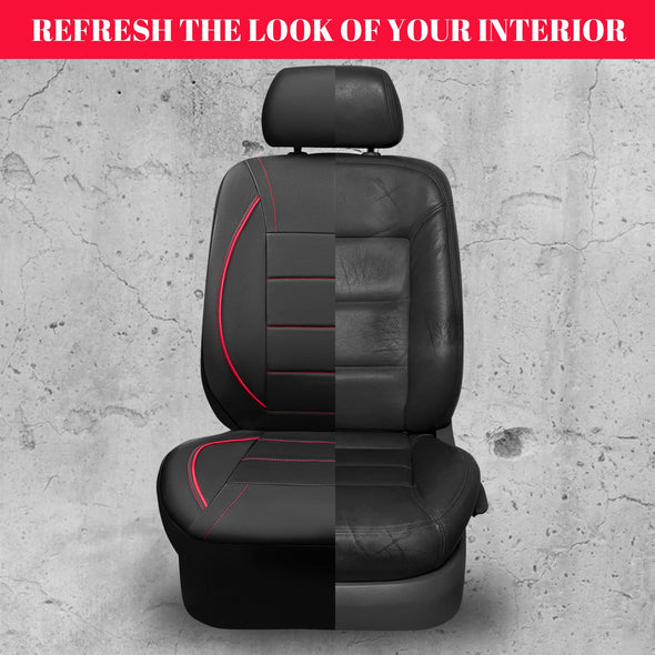CAR PASS Piping Leather Car Seat Cover, Airbag Compatible,Inside Zipper Design - Full Set, Universal, Black and Red