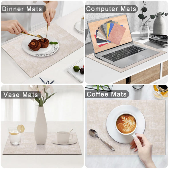 Homaxy Faux Leather Heat Resistant Placemats Set of 6, Waterproof Anti-Slip Wipeable, Beige