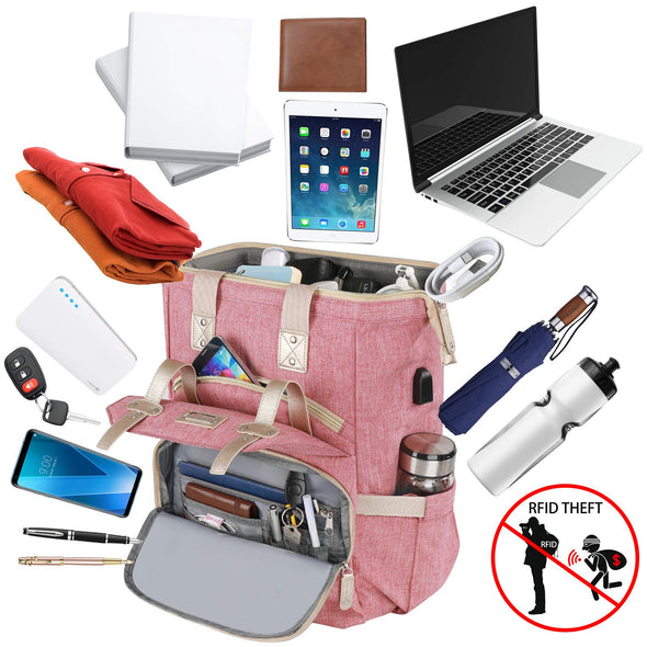 FALANKO Wide Open Pink Backpack with  USB Charging Port
