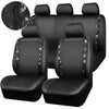 CAR PASS Car Rhinestone Leather Seat Covers Full Set, Rear with Zipper Universal for Cute Women - Black