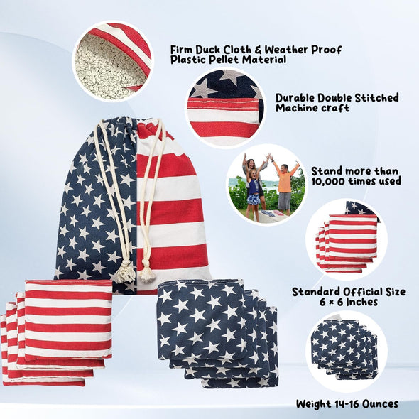 Cornhole Bean Bags Regulation: American Flag Corn Hole Beanbags Toss Game Set 8 Star and Stripes Outdoor Teams Tournament Summer
