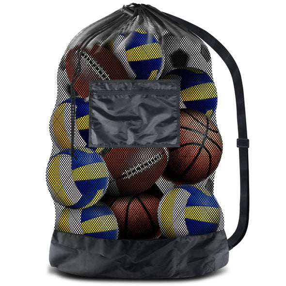 BROTOU Large Drawstring Mesh Sports Ball Bag with Shoulder Strap for SoccerBall Basketball, Volleyball
