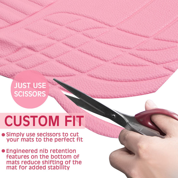 CAR PASS 4 Piece Leather Car Floor Mats, Anti-Slip Burr Bottom for SUV Truck Auto Sedan Van Pink