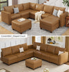 EASE MOOSE Modular Faux Leather Sectional Sofa with Storage, U Shaped - Brown