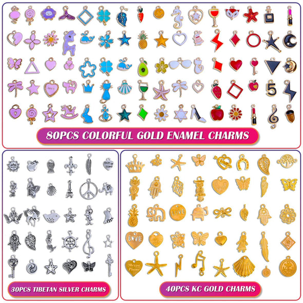 Mckanti 150PCS Gold Plated Enamel Silver Charms Jewelry DIY Kit