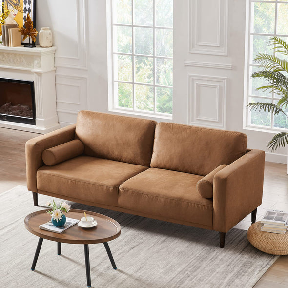 HIFIT Faux Leather Sofa with Upholstered Cushions & Pillows 3 Seat for Living Room Apartment Office, Brown 79”