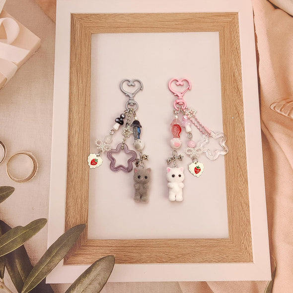 Nalefow Cute Fuzzy Cat Keychain Y2K Stylish Keychains Bag Charms