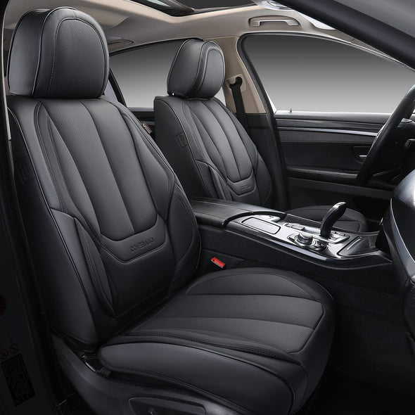 Coverado Nappa Leather Car Seat Covers Full Set, Waterproof  Car Seat Cover, Fit for Most Cars - Black