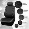 CAR PASS Car Rhinestone Leather Seat Covers Full Set, Rear with Zipper Universal for Cute Women - Black
