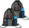 NATURAL STYLE 2 PACK Mesh Drawstring Backpack Bag, Multifunction Mesh Bag for Swimming, Athletic Gym, Clothes, Beach, Swim (Black)