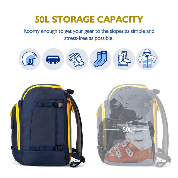 Unigear 50L Ski Boot Travel Backpack for Ski Helmet, Goggles, Gloves & Accessories