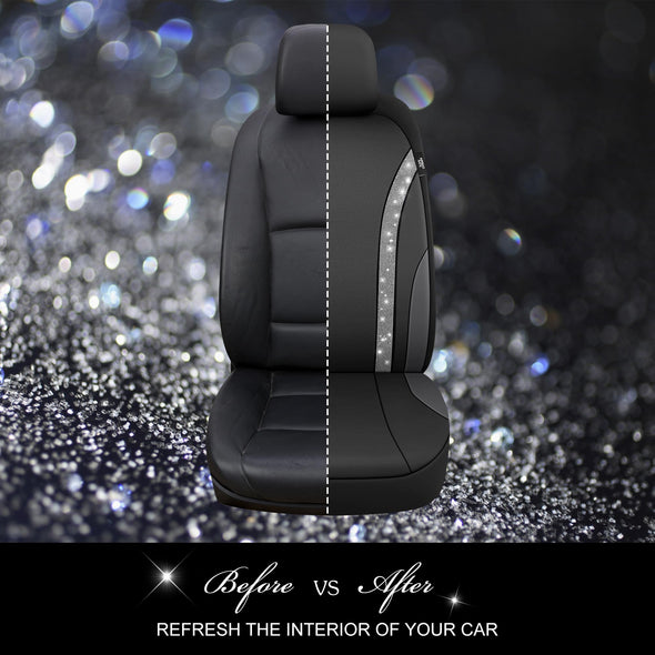 Pariitadin Car Rhinestone Leather Seat Covers Set for Cute Women, Universal - Silver Diamond