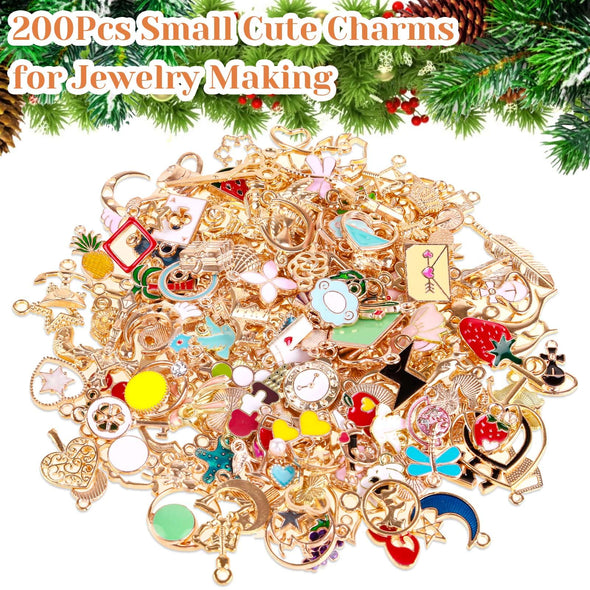 Acejoz 200Pcs Mixed Metal Charms Bulk Jewelry Making Supply Set