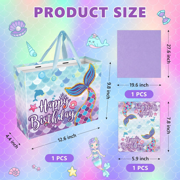MDCGFOD 13" Large Birthday Gift Bag with Tissue Paper and Card, Birthday Gift Bag for Kids, Happy Birthday Gift Set for Birthday Theme Party Favors Supplities Baby Showers Shoppings Bag
